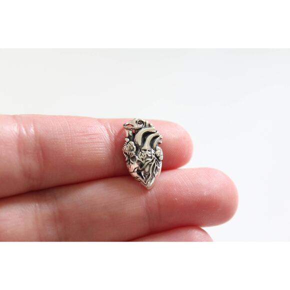 Sterling Silver Anatomical Heart Charm, Realistic Heart Charm - Picture 1 of 3